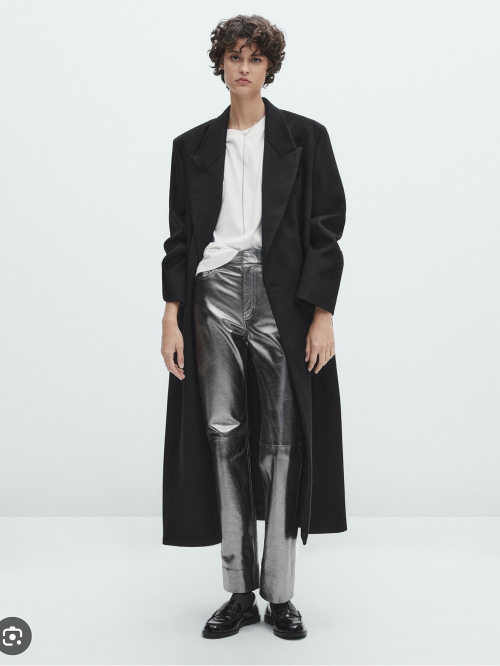 Zara Metallic Silver Wide-Leg Pants